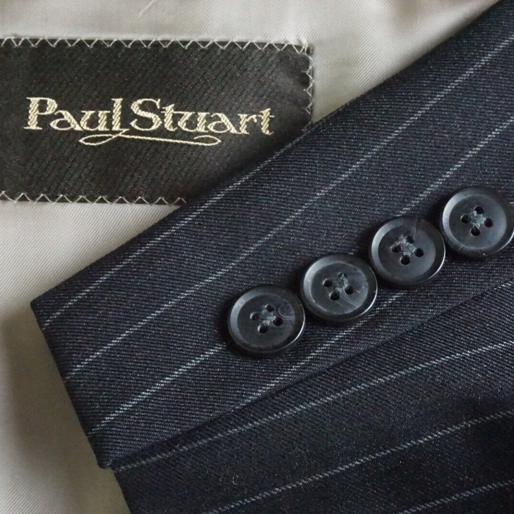 Paul Stuart Stuart III Gray Pinstriped S110s Wool 2Pc Suit Jacket Pant 43 Semi/L